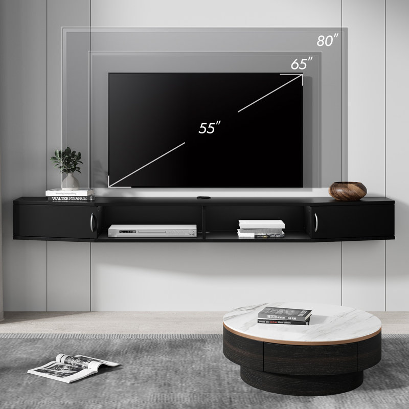 Mikayla Unfinished Floating Floating Tv Stand for TVs up to 75, Black & Colorful Light