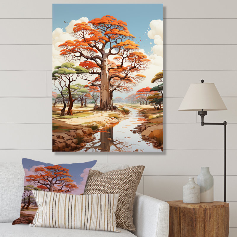 Représentation transparente d'un baobab sur toile, H 32 po x l 16 po x P 1 po, Toile tendue