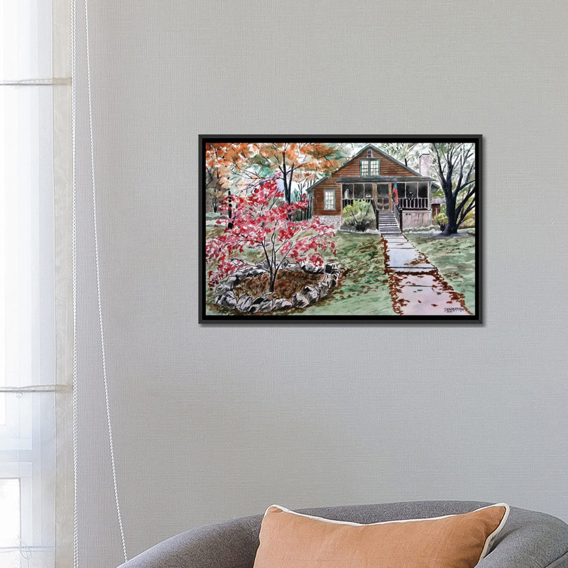 «log cabin', impression sur toile, H 18 po x l 26 po x P 1,5 po, Toile avec cadre noir, Pas de tapis