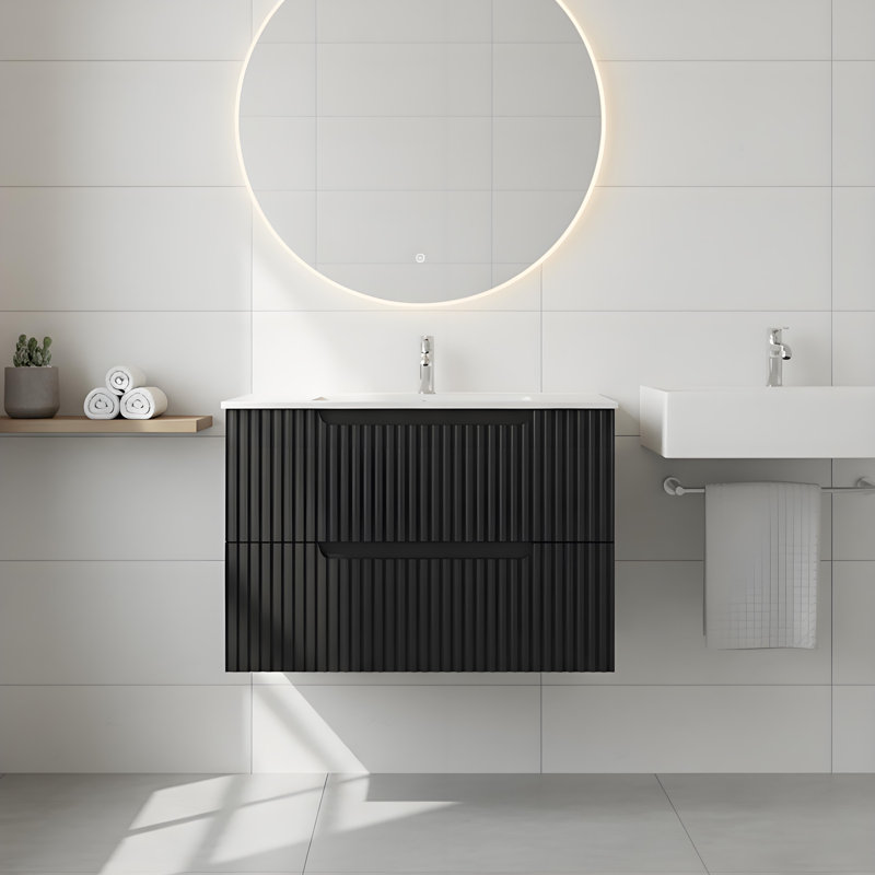 Armoire de salle de bain flottante murale moderne, Noir