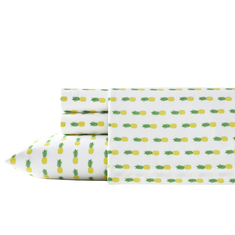Ensemble de draps en coton percale Poppy & Fritz, Ensemble de draps lit simple + 1 taie d'oreiller, Jaune ananas