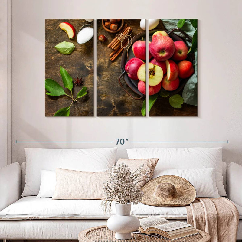 Yarlin cuisinant avec des pommes, H 32 po x l 50 po