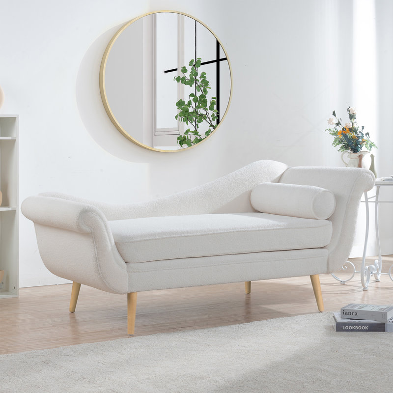 Chaise longue avec accoudoirs à volutes, Bois naturel, Blanc