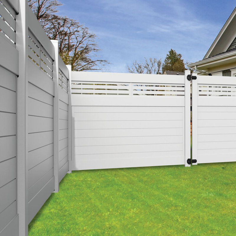 Horizontal Fence Boardwalk White Vinyl Panel Kit, 70.5" H x 94" W x 5" D