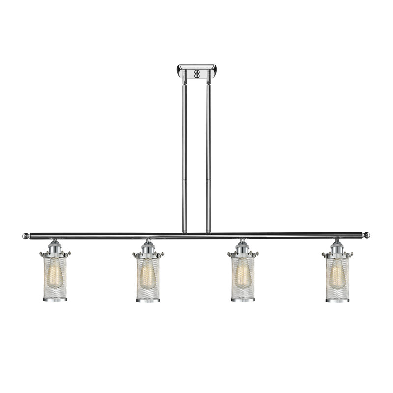 Luminaire suspendu linéaire à 4 lumières pour îlot de cuisine Calixta, Chrome poli, Blanc et chrome poli, Ampoule non incluse