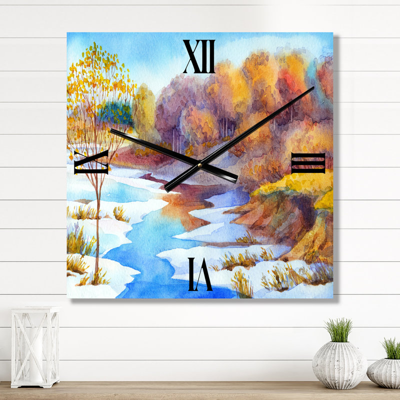 Horloge murale Stream in Winter Forest Valley, Petit