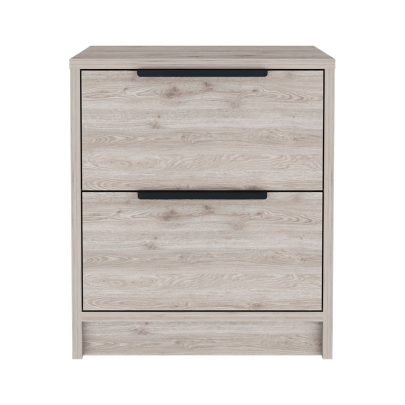 Table de chevet moderne, table de bout, table d'appoint à deux tiroirs, poignée en métal - gris clair, Gris