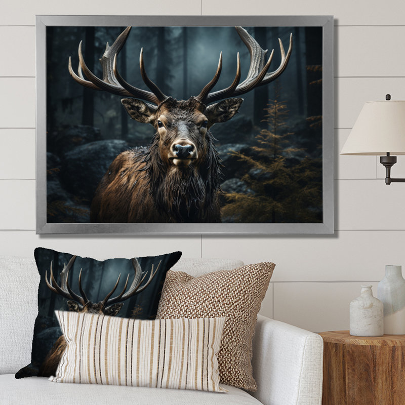 Portrait noir et blanc d'un orignal - impressions sur toile d'animaux, 24" H x 32" W, Black Picture Framed