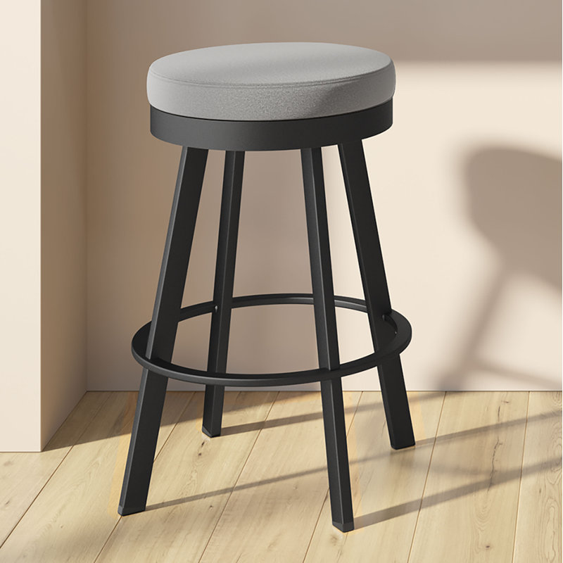 Jamieson Swivel Backless Counter & Bar Stool, Black, Bar Stool (30.25" Seat Height), Gray Fabric