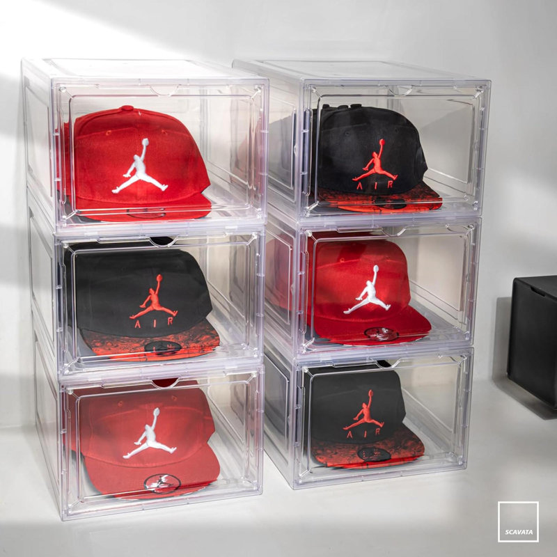 Hat Organizer Box, Stackable Clear Baseball Caps Holder Box Containers With Magnetic Door For Hats Snapback Cap Storag, Hat Rack Display Case, Holds 8 Hats Each