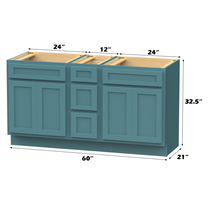 60'' Double Bathroom Vanity Base Only, Teal