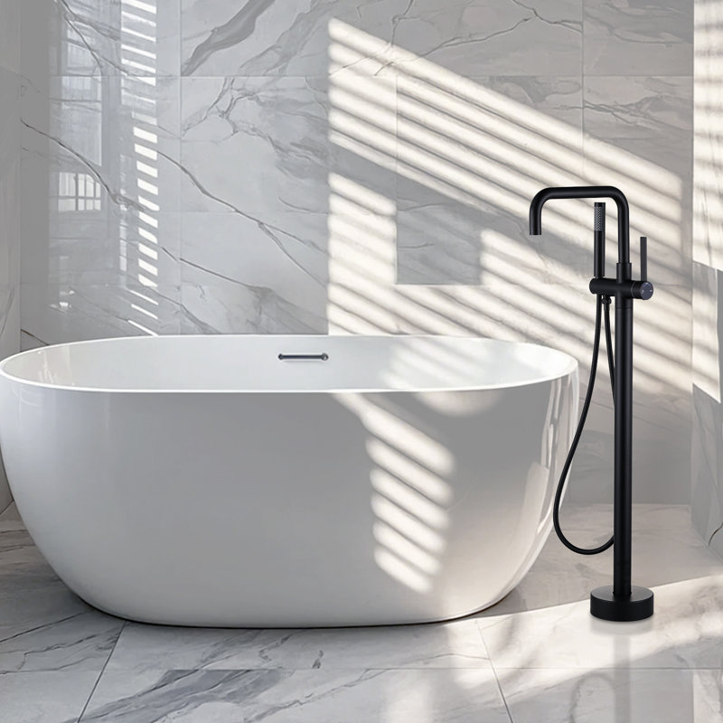 Robinet de baignoire monocommande autoportant à fixation au sol avec douche à main, Noir mat