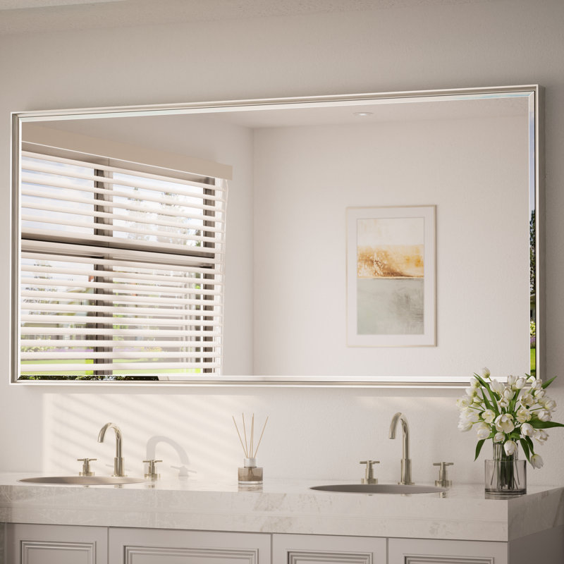 Areiona Beveled Bathroom Accent Vanity Mirror, 36" x 72", Brushed Nickel