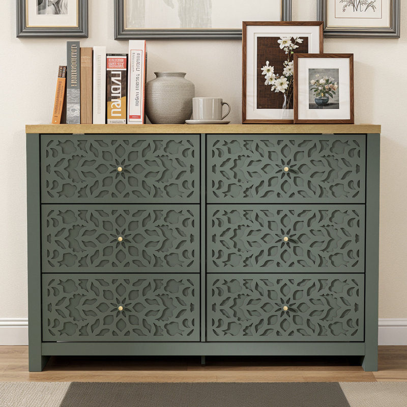 Lukasik 45.4'' W 6 - Drawer Dresser, Kale Green/Reiveira Eichi