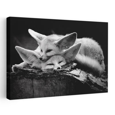 Peaceful Fennec Foxes Abstract Contemporary Fox Forest Landscape Wall Art Print 1 Piece Wrapped Canvas Wall Art