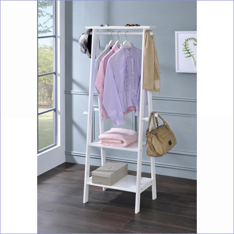 Coat Racks, 59” Tall Standing Garment Rack with Storage Shelves | White | Coat Racks