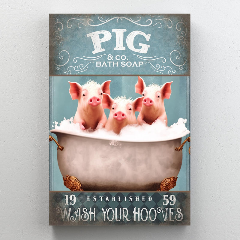 Impression sur toile cochon bain savon sur toile, H 20 po x l 16 po x P 1,25 po