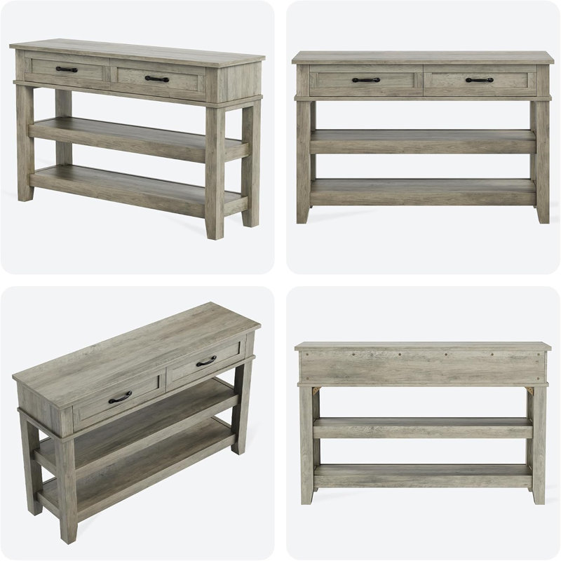 Hallway 47.2" 3-Tier Farmhouse Console Table with 2 Drawers & 3-Tier Storage, Solid Wood Entryway Sofa Table