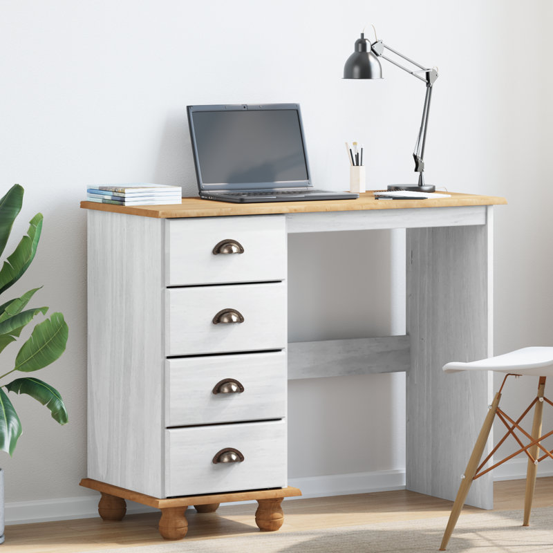 Solid Wood Writing Desk, Brown/White
