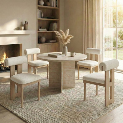 Abentego Solid Wood Fabric Dining Chair