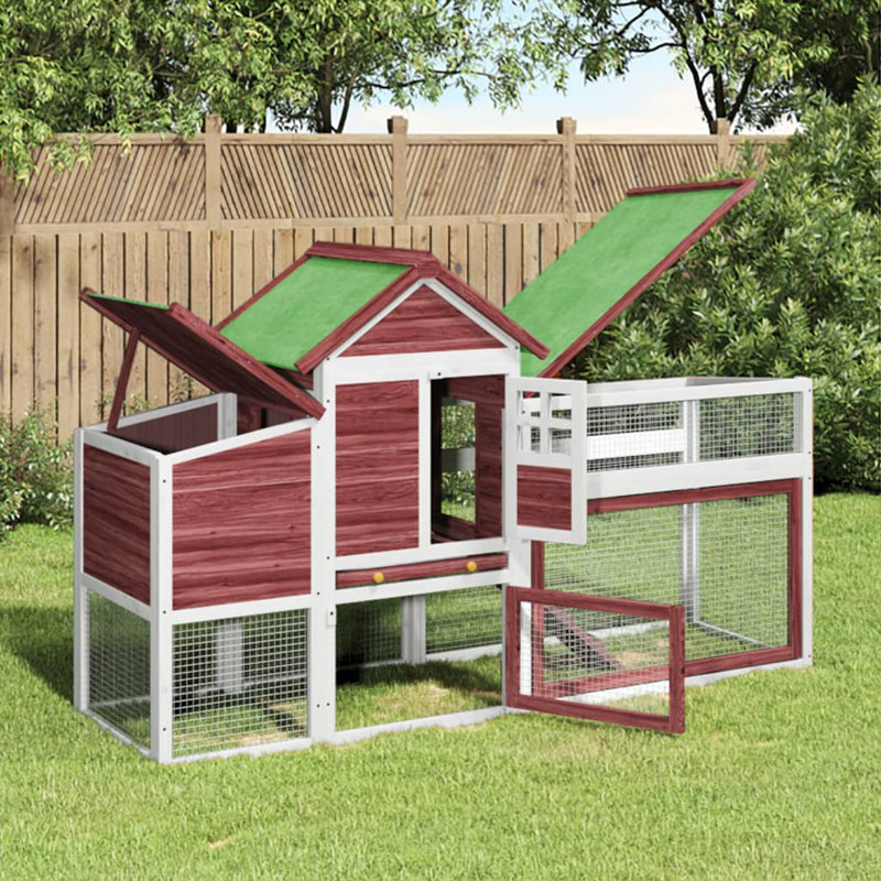 Vinton Chicken Coop with Chicken Run, Mocha/White