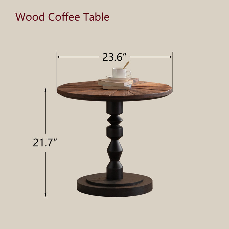 23.6" Solid Wood Top Round End Table