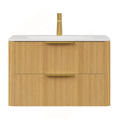30" Bathroom Vanity With Sink, Floating Ultra-Pinstriped Plywood Storage Cabinet With Drawers, Carrara White Sintered Stone Hot-Bent Integrated Basin, Pre-Assembled,