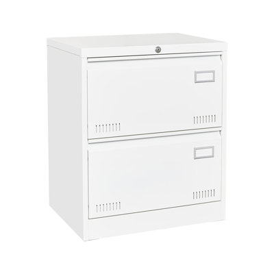 White Filing Cabinet For Office Use - 2 Drawers With Lock, Enhance Aesthetics - Interior Design Metal Locking, Tidy Space, Facilitate File Search