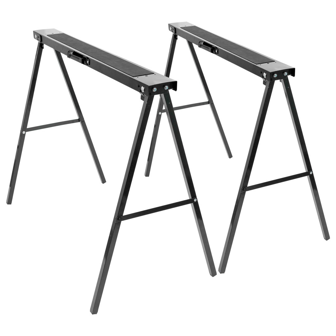 Harbour Housewares 2x Iron Saw Horses - Folding Saw Horse Work Bench Stand Wood Holder Lightweight Log Splitter Sawhorse Workbench