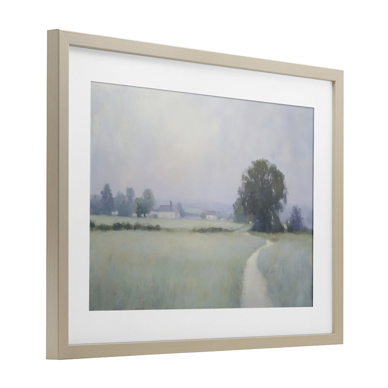 «Long Driveway Bluish Landscape», reproduction d'art sous verre encadrée par Petal Prints Design, H 14 po x l 20 po