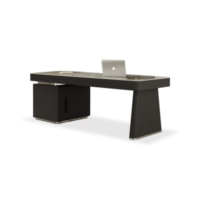 Bureau rectangulaire en bois manufacturé noir avec 5 tiroirs