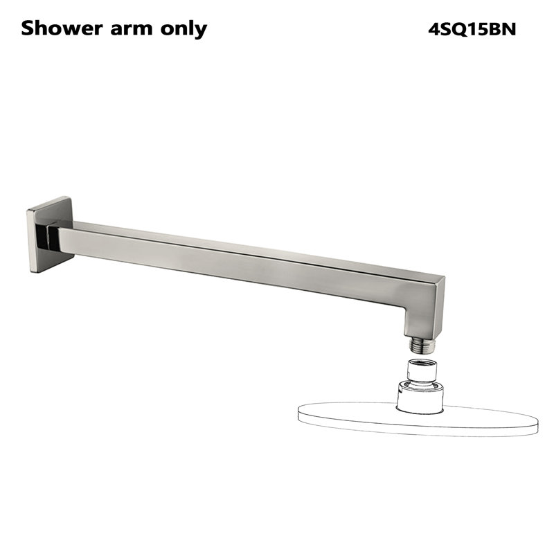 Bras de douche carré en métal 15 po, nickel brossé