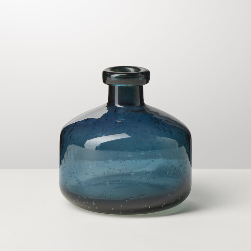 5" Blue Clear Glass Bottle Vase, Blue, 5 inch