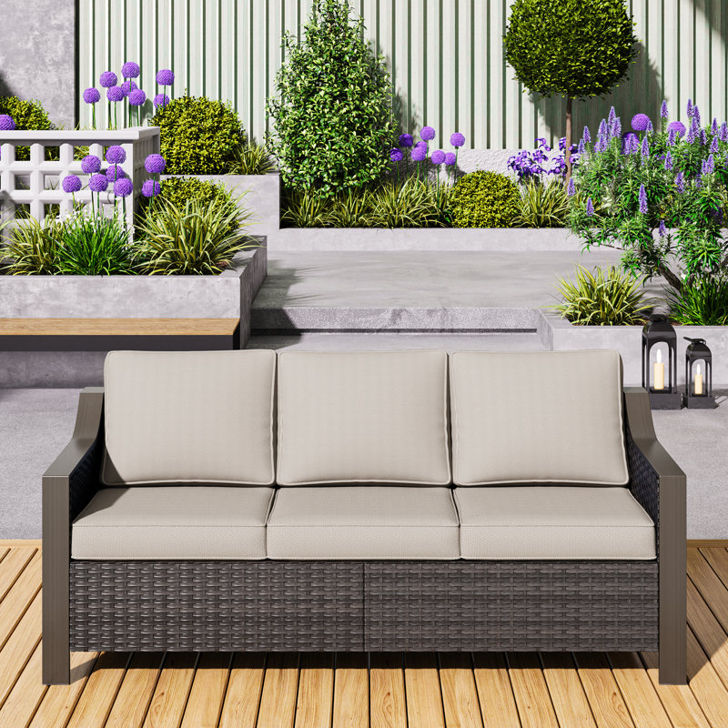 Premium Outdoor Patio Rattan Three-person Sofa, Beige