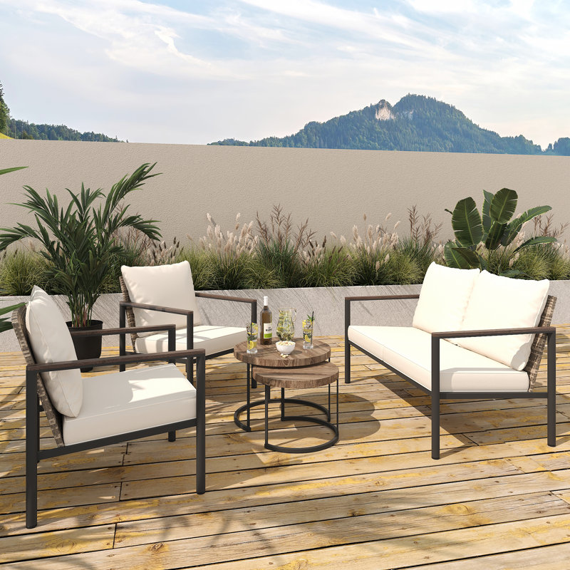 Premium 4-Person Outdoor Wicker Sofa Seating Set - Sturdy Iron Frame, All-Weather Cushions, Perfect for Patio, Deck, or Backyard Furniture