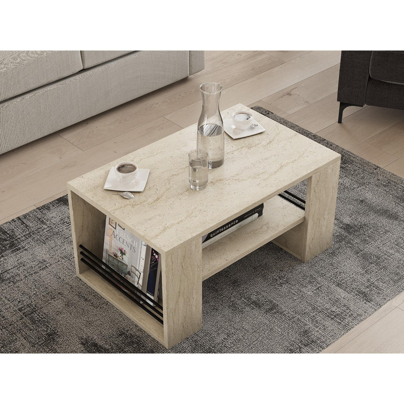 Table basse moderne, couleur travertin, 31,5 po x 15,7 po x 19,7 po | 100% panneau de particules enduit de mélamine, épaisseur: 0,7 pouce | Design beige uni élégant, parfait pour le salon et la décoration contemporaine