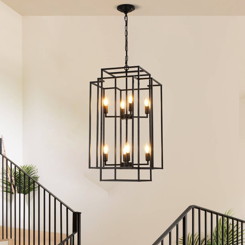 8-Light Square / Rectangle Chandelier Modern Black  Geometric Chandelie Light Fixture for Dining Room, Kitchen Island, or Entryway