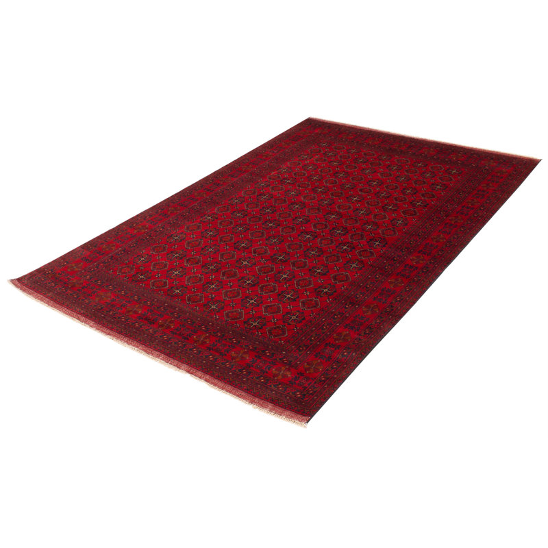 Tapis noir / rouge noué à la main de conception unique 6 pi 7 po x 10 pi 4 po Assim