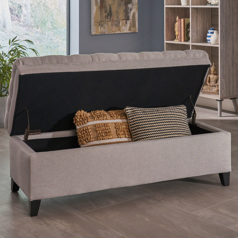 Banc rembourré avec espace de rangement, Gris clair