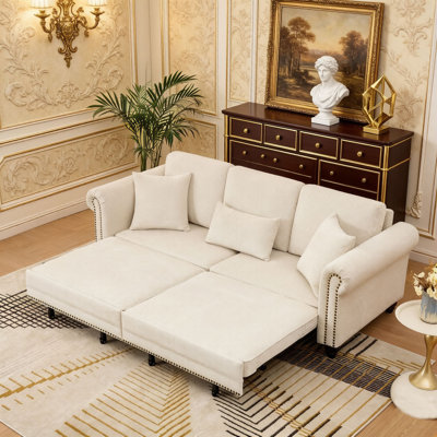 Canapé-lit gigogne de 86 po, canapé-lit convertible 3 en 1, canapé 3 places moderne avec garniture cloutée et accoudoirs roulés pour salon, appartement, bureau, chenille