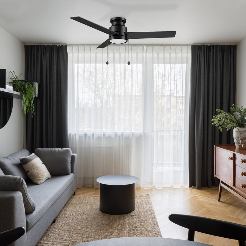 52" Pull-chain 3 Reversible Blades DC Motor Ceiling Fan with LED Light, Black