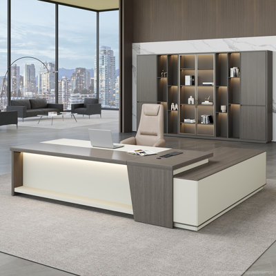 L-Shaped Executive Desk with Built-In Electrical Outlet