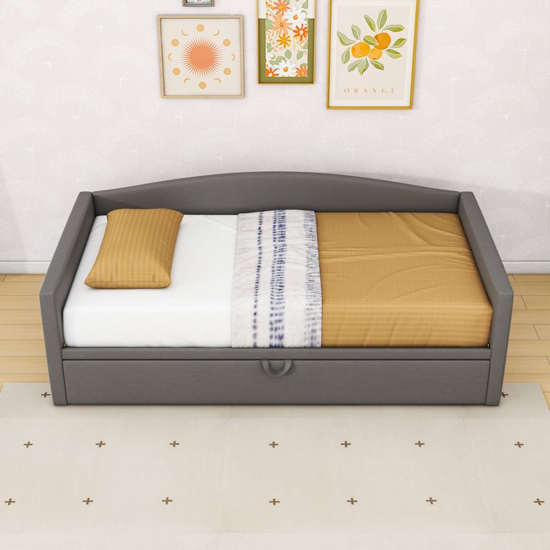 Twin Upholstered Daybed with Pop Up Trundle, Gray