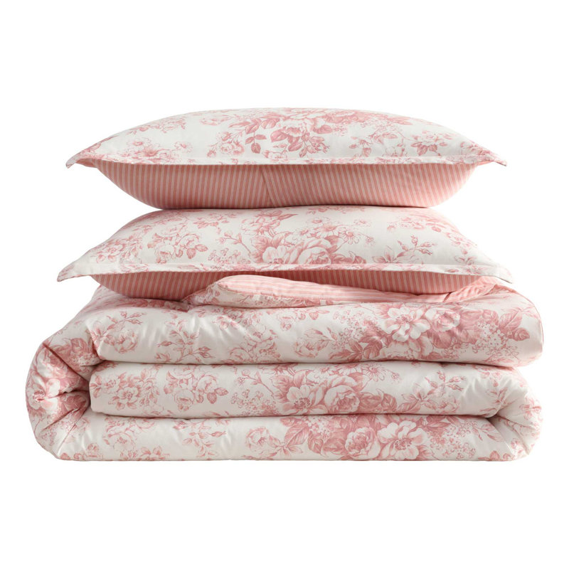 Laura Ashley Toile Delight Cotton Pink Comforter Set, Queen Comforter + 1 Standard Sham
