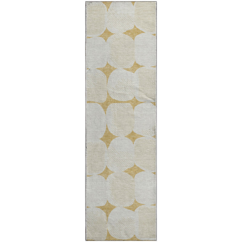 Premium Machine Washable Prisco Gold Rug, Runner 2'3" x 7'6"