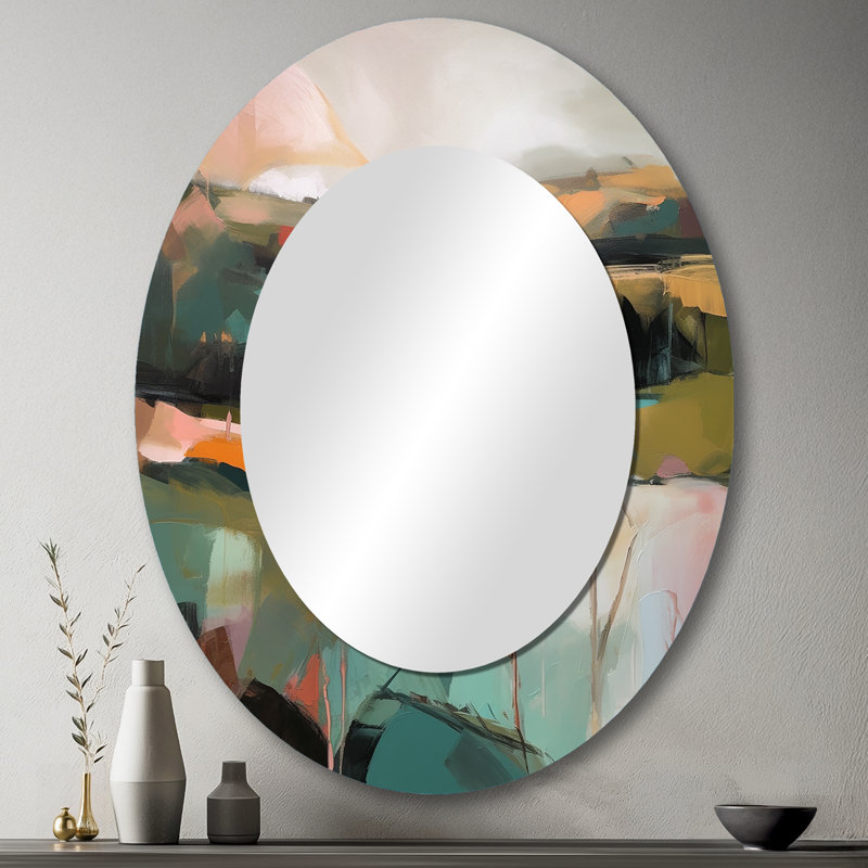 Miroir mural ovale vert et rose - Transcendant la réalité, 43 po x 33 po