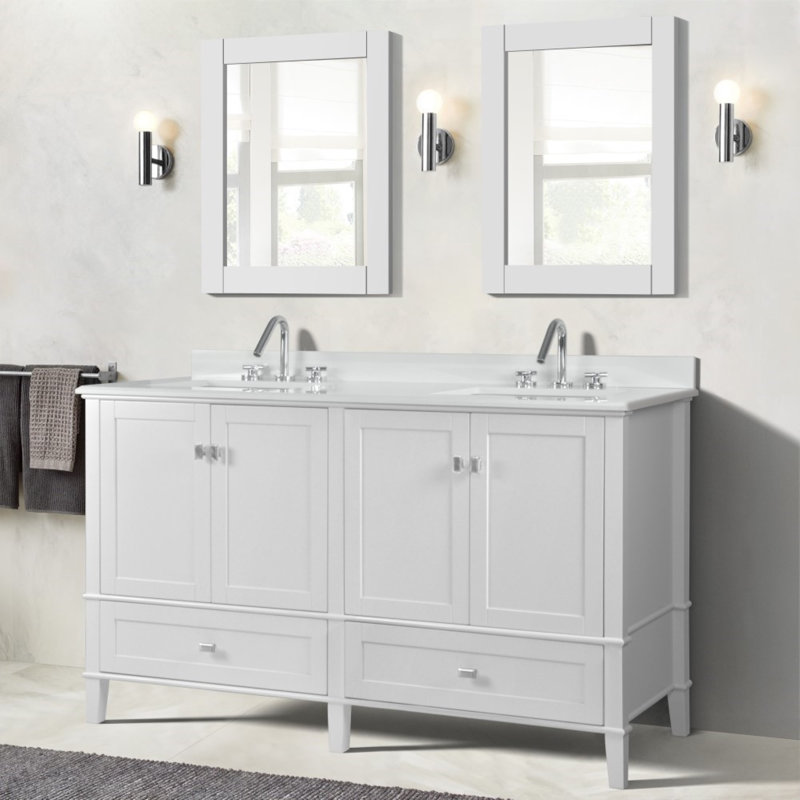 61” Double Vanity With Quartz Top, White