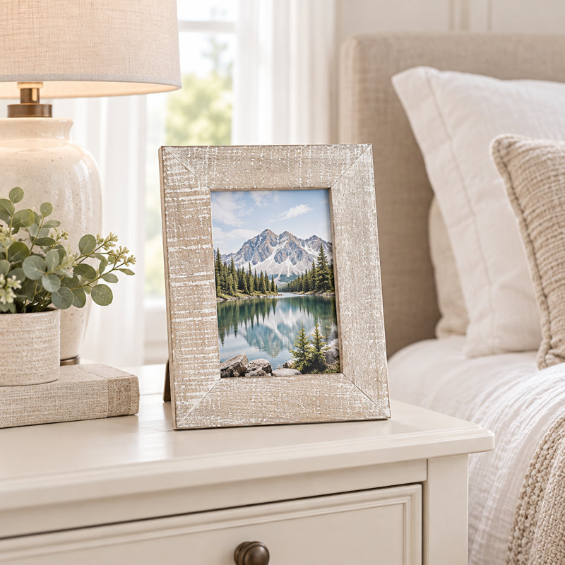 Cadre photo en bois de style rustique de 6,5 pouces pour le salon, Blanc rustique
