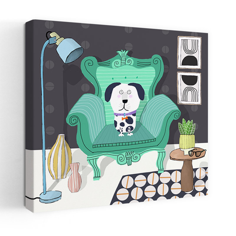 Mignon chien dans un fauteuil, H 48 po x l 48 po