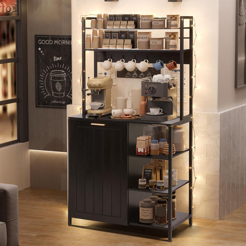 Étagère de boulanger de cuisine avec tablette de rangement, réglable, noire
